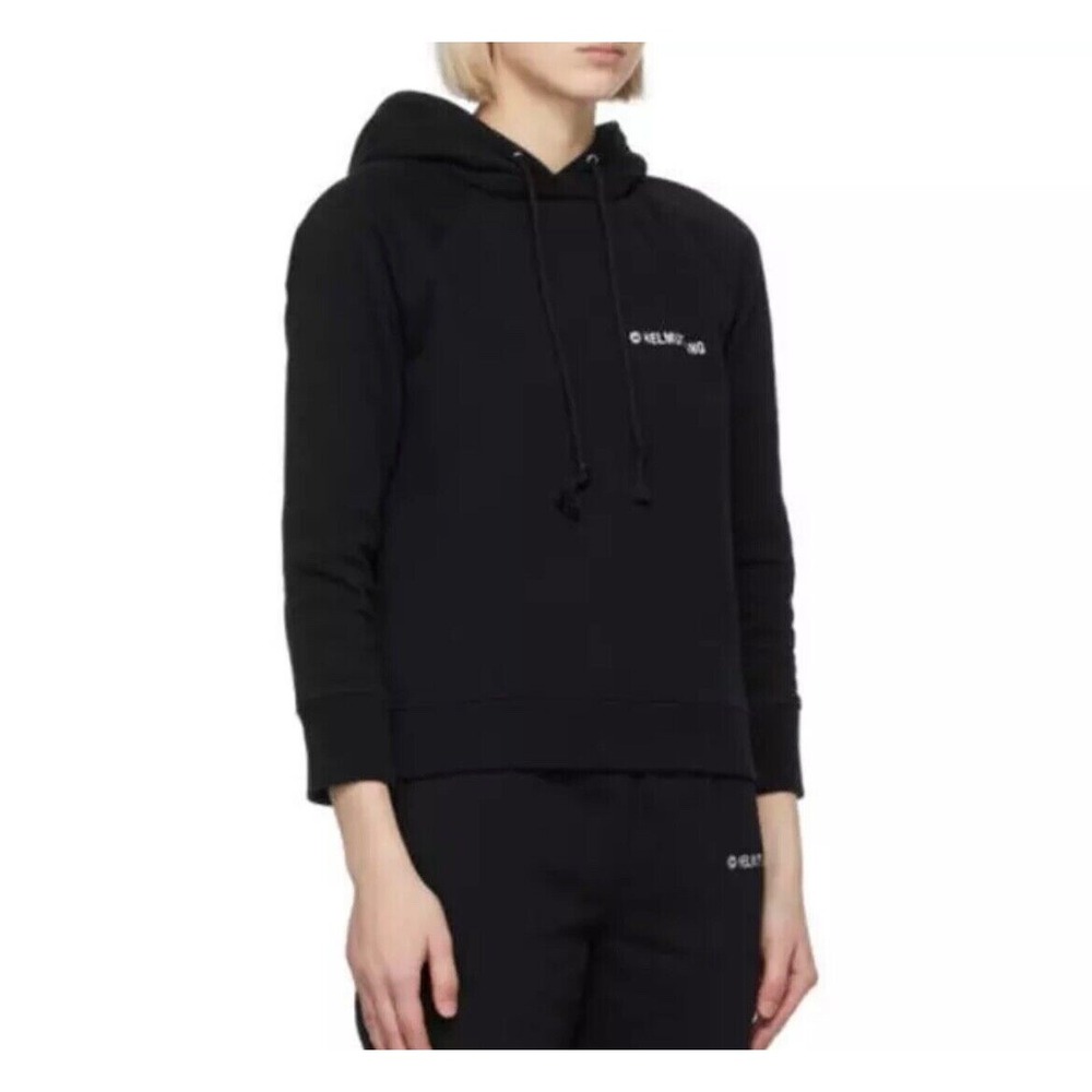Helmut Lang Black Hoodie Embroidered Logo Women's Size S/M Wrist Length